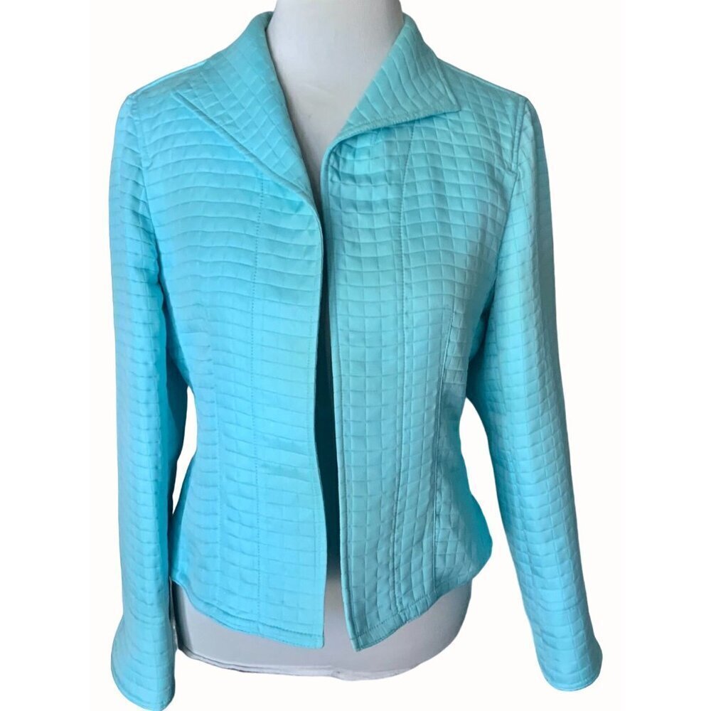 Harvé Benard Womens Petite Long Sleeve Turquoise Quilted Open Front Jacket 8P - Picture 1 of 10